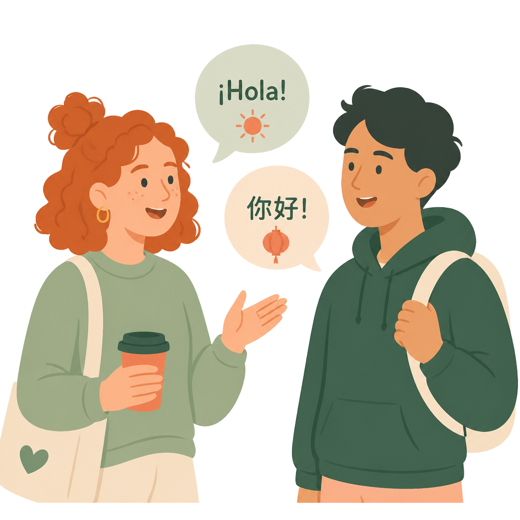 Two friends practising a new language together